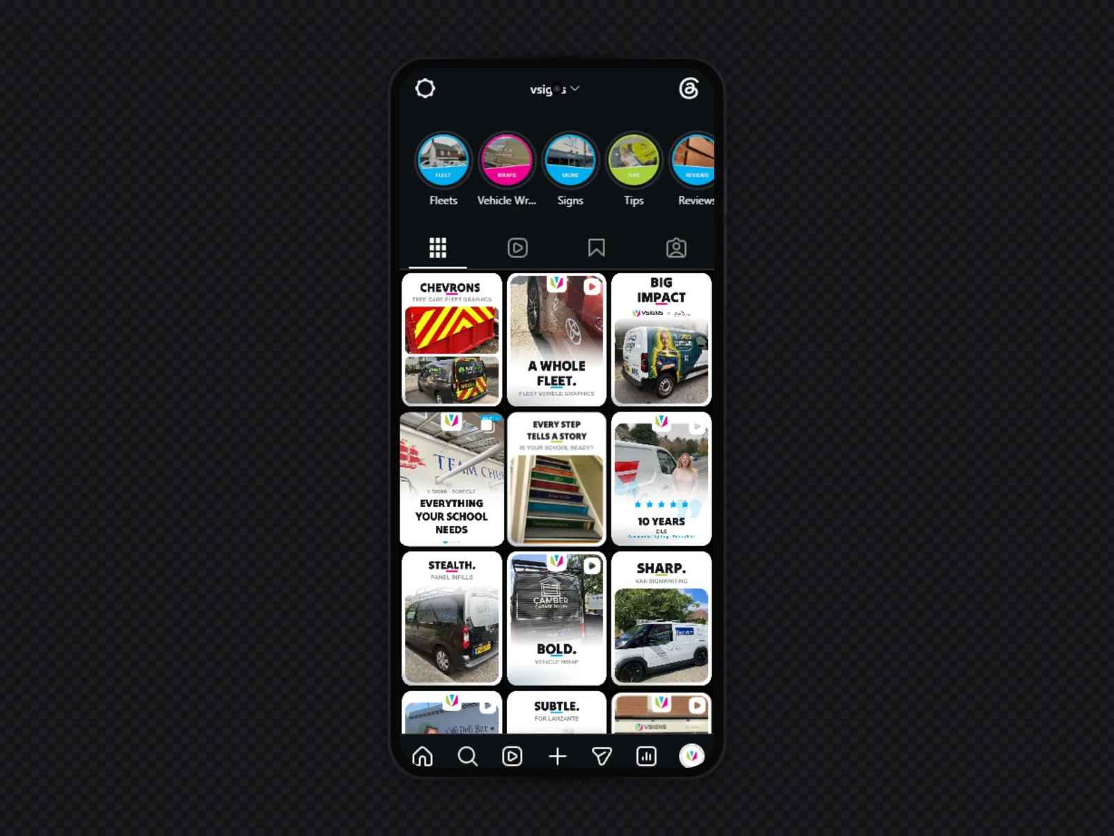 The V Signs Instagram grid — a designed grid of one-word covers