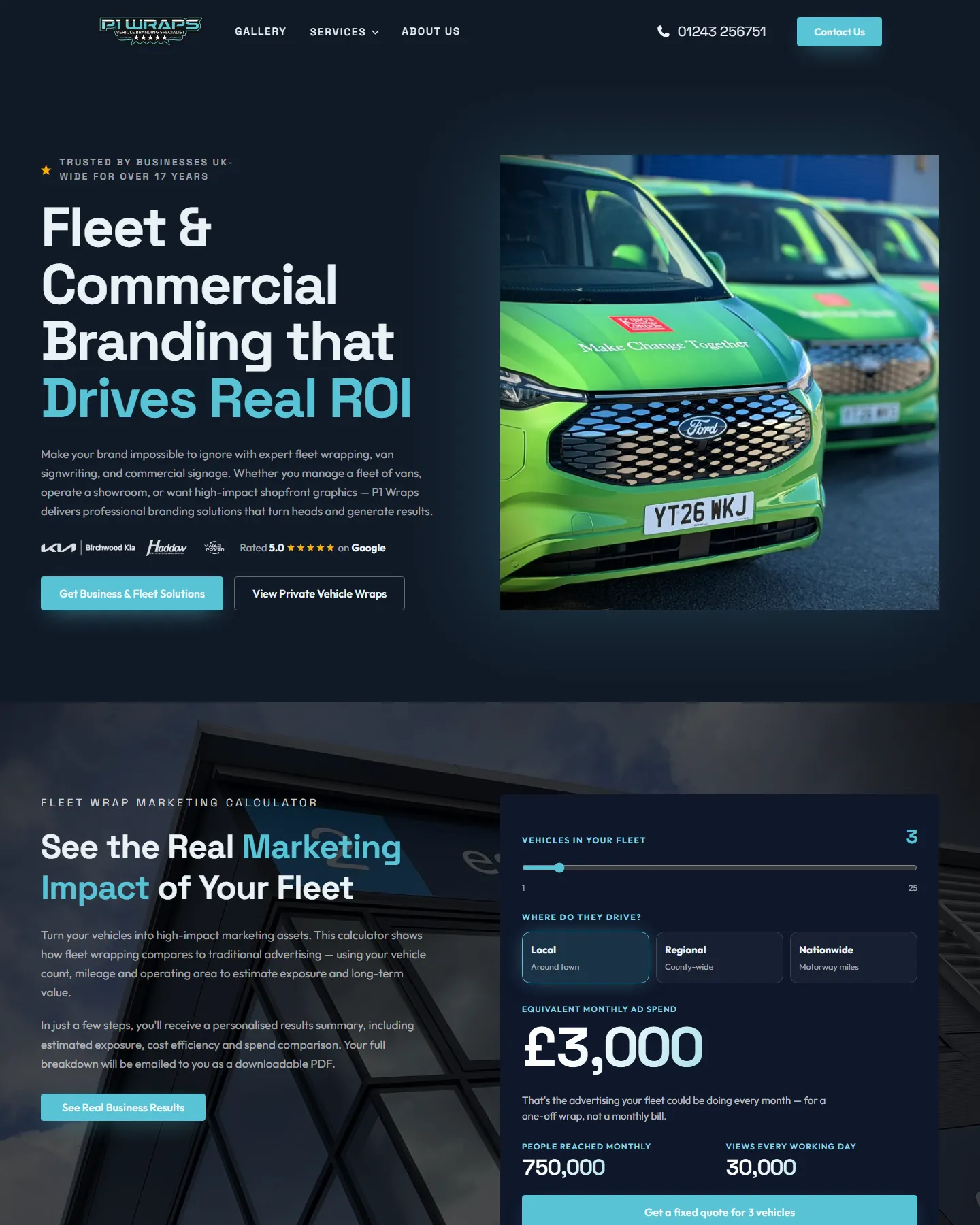 The finished P1 Wraps homepage