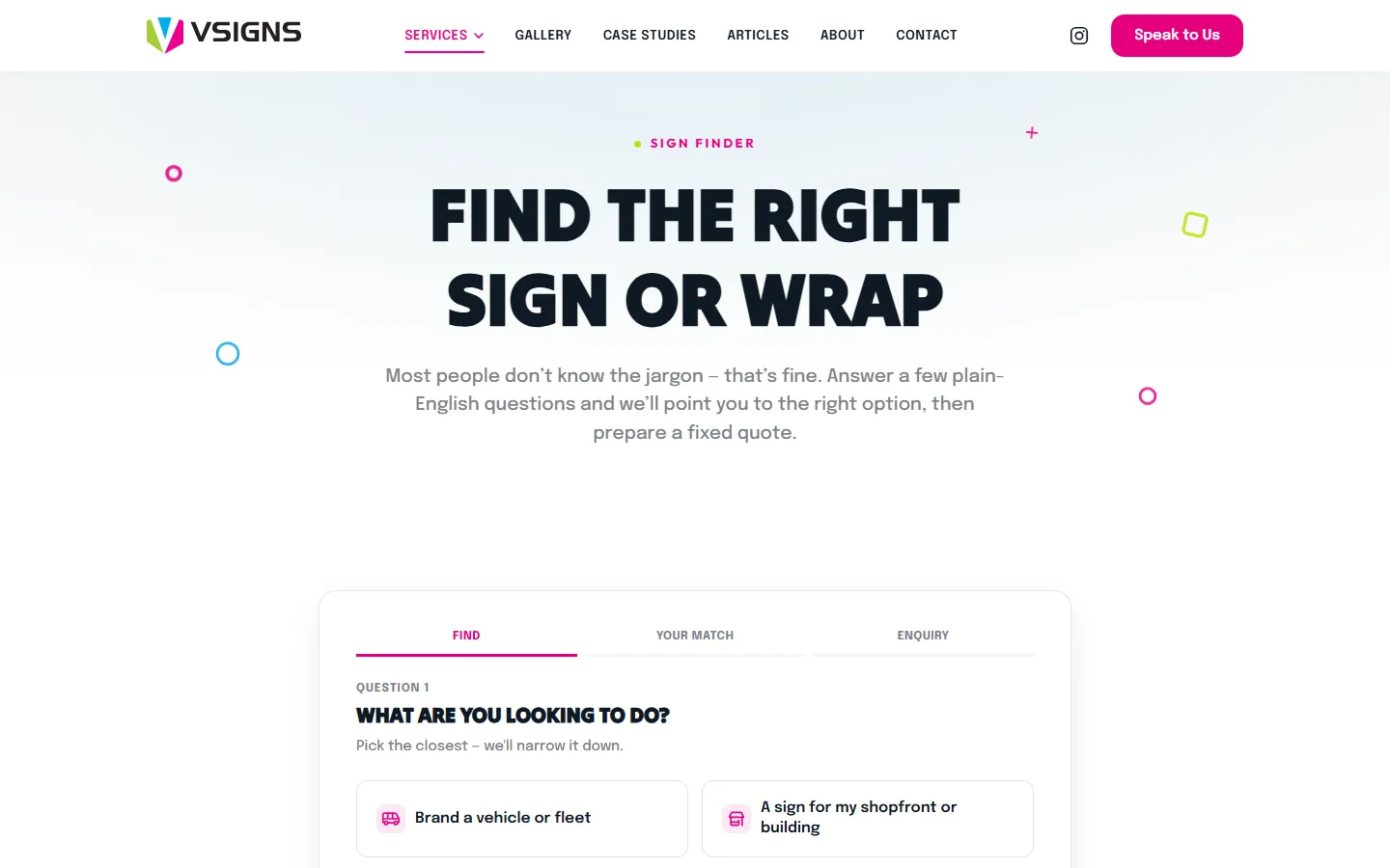 The finished Sign Finder page