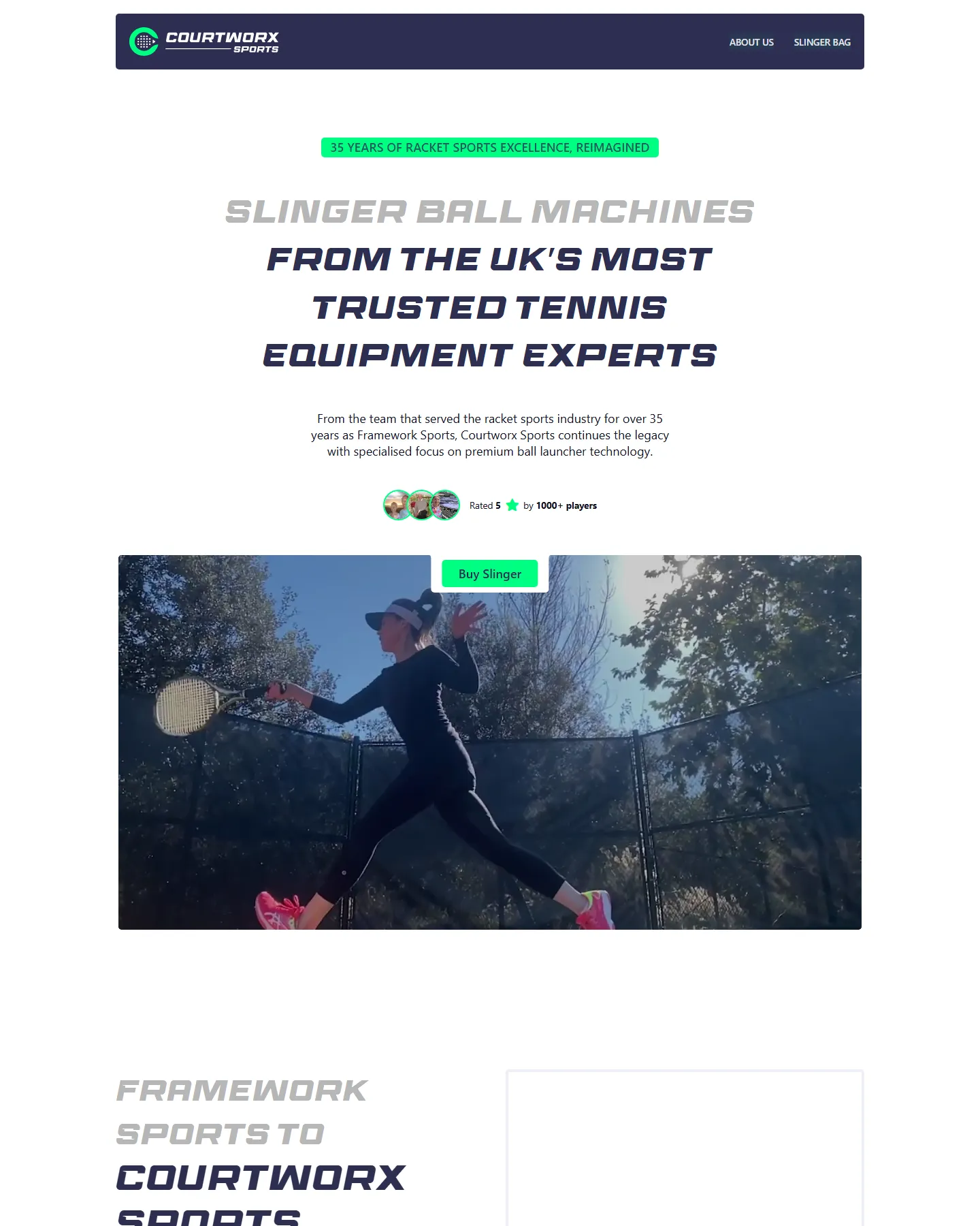 The finished Courtworx Sports homepage