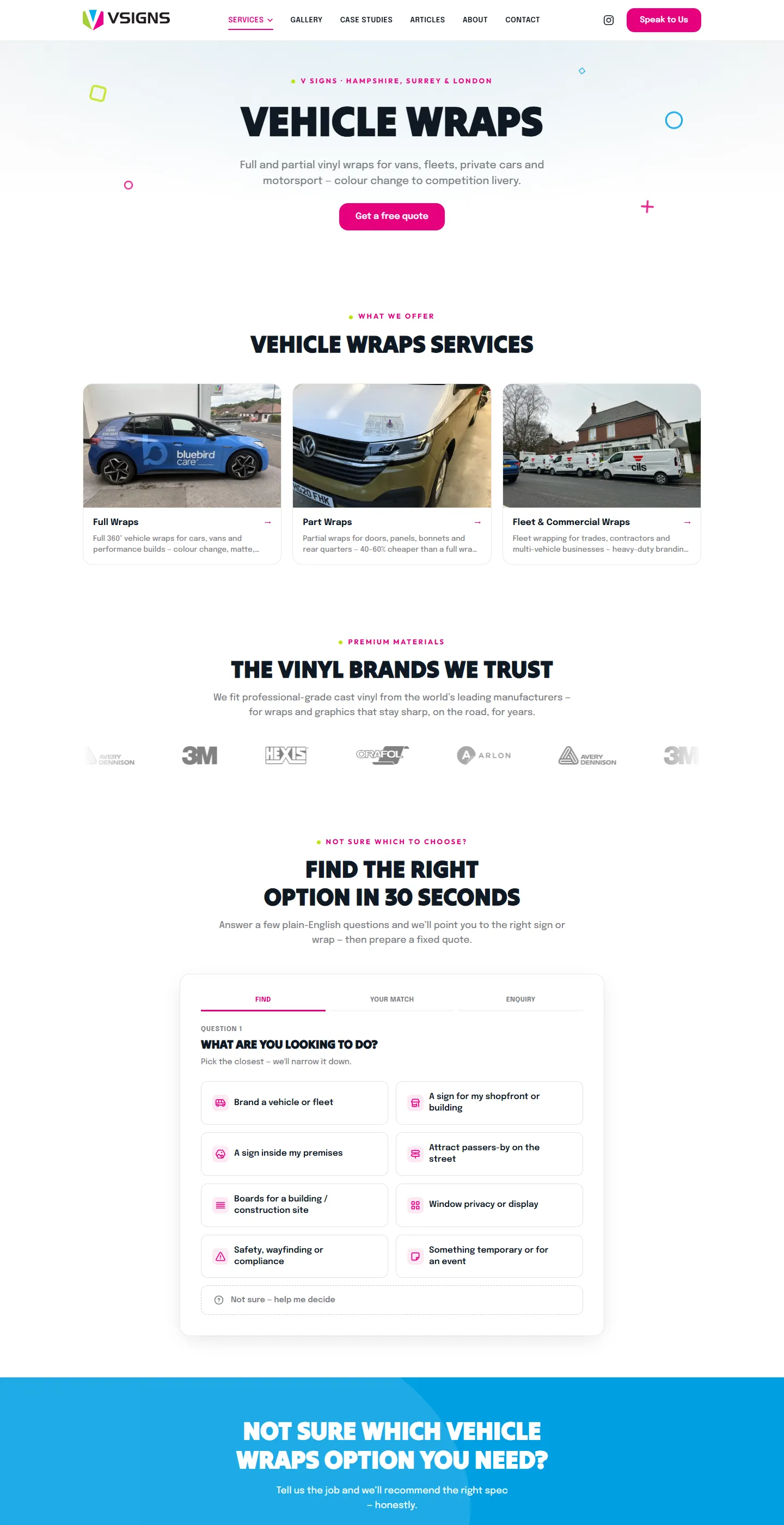 Vehicle wraps service page